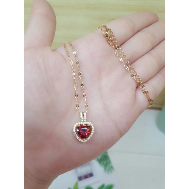 Kalung asli titanium microdiamond merah / kalung liontin titanium / kalung liontin microdiamond