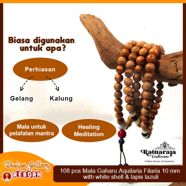 Tasbih / Mala Buddha 108 Kayu Gaharu Merauke 10mm with White Shell