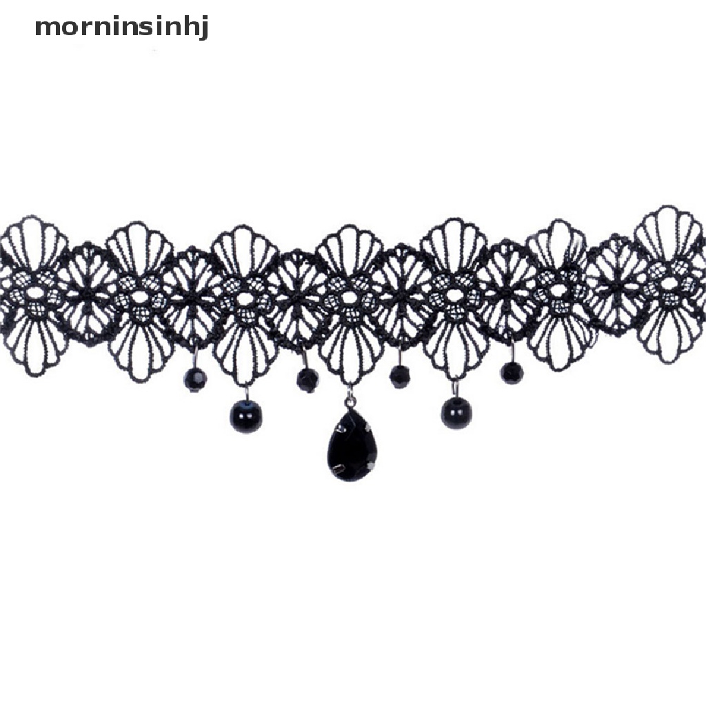 Mor Kalung Choker Lace Bunga Warna Hitam Gaya Retro Gothic Untuk Wanita