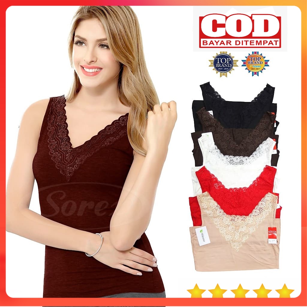 Tanktop Tank Top Tangtop Tengtop Wanita Polos Tali Lebar Camisol Sorex Renda V-Neck Jumbo Murah