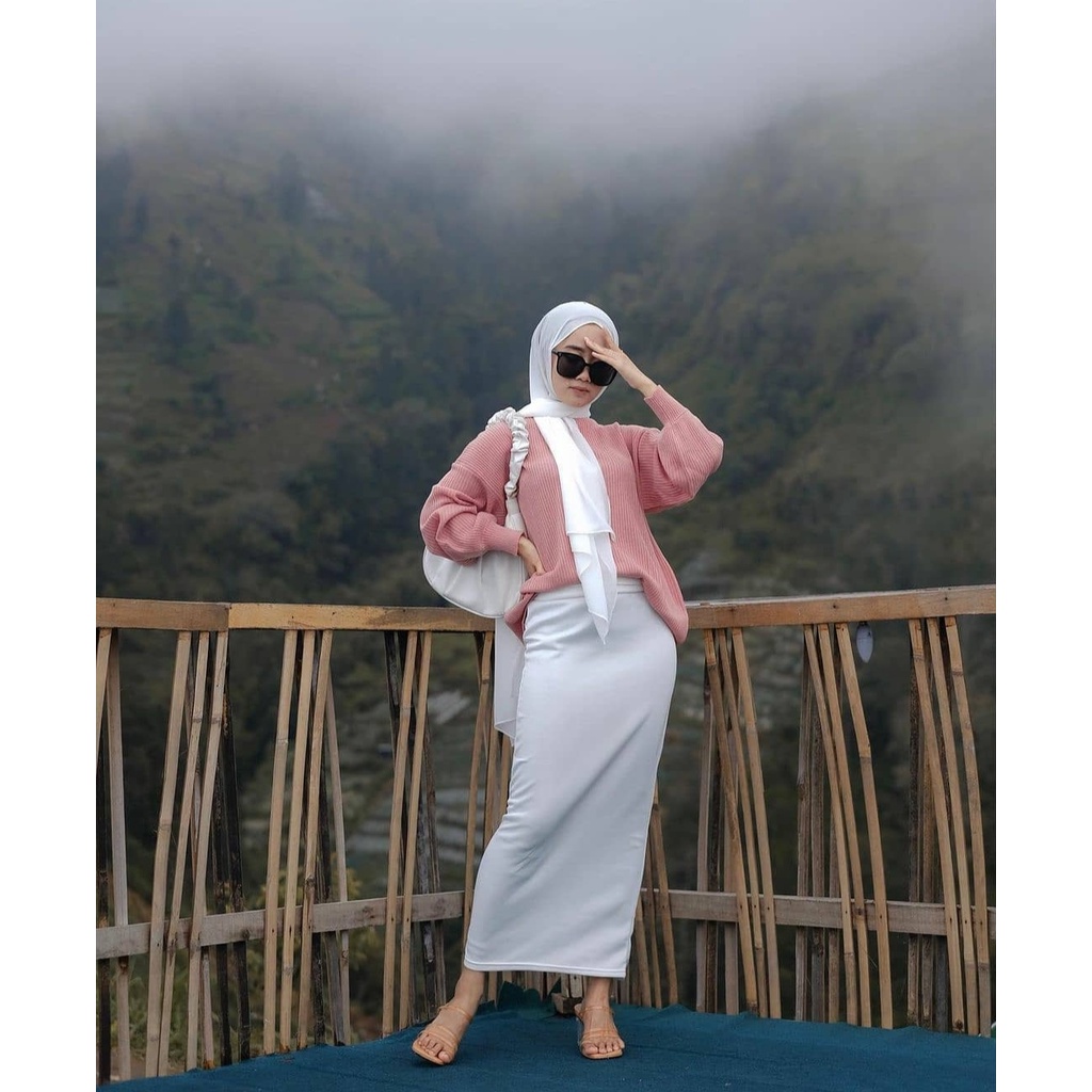 ROK SPAN PANJANG SCUBA / ROK SPAN / ROK PENSIL SCUBA-Putih tulang belahan