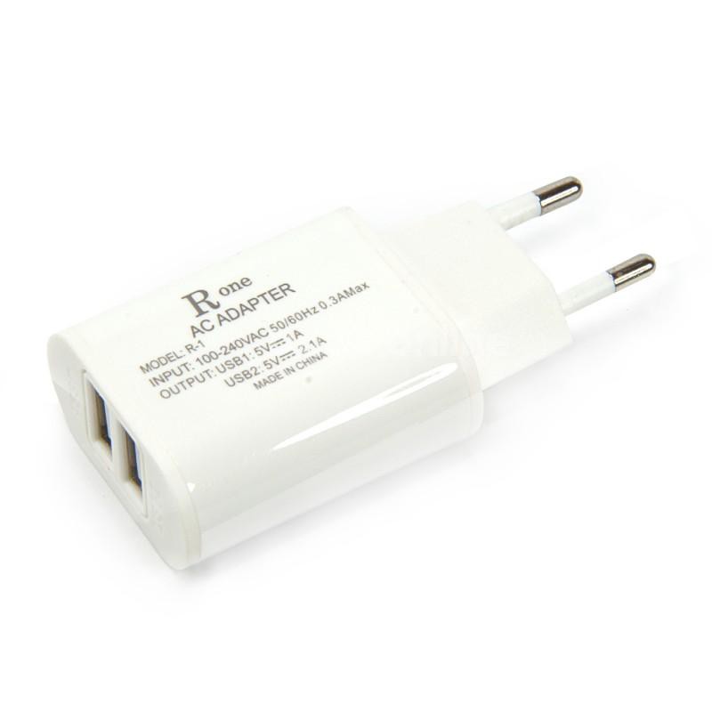 TRAVEL ADAPTOR CHARGER ISI 2 SLOT USB TERBARU R-ONE/ADAPTOR CHAREGER MURAH ISI 2 SLOT USB DAYA 2.1 A - TEKNO KITA