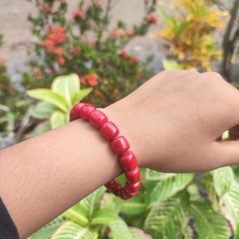 GELANG BATU MARJAN MERAH TABUNG SIZE 10MM SUPER ORIGINAL!!!