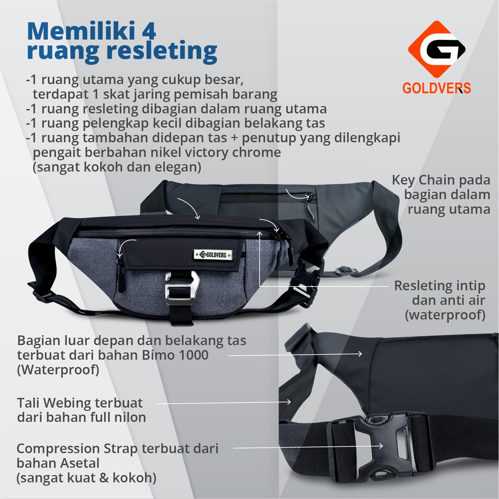 Tas Selempang Pria Waistbag Goldvers Tas Pinggang Cowok Original Import - Goldiesbags