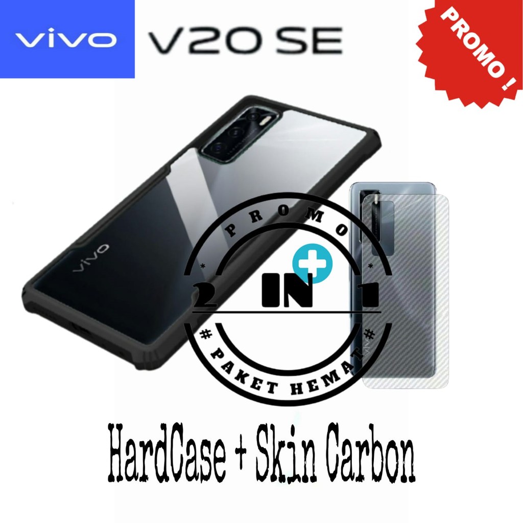 Paket 2 IN 1 VIVO V20SE HardCase Shockproof Transparant Clear Cover Armor FREE Skin Carbon Garskin