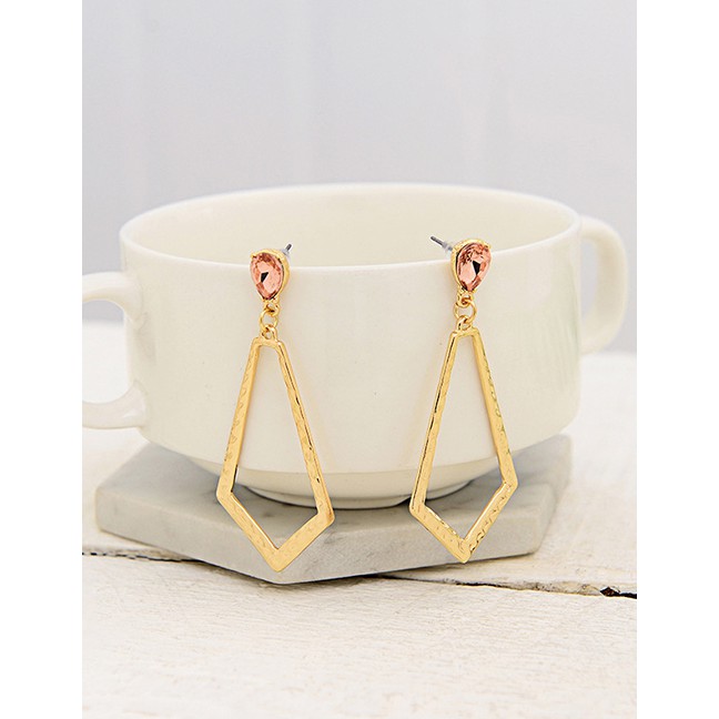 LRC Anting Tusuk Fashion Gold Alloy Leaf-shaped Diamond Pierced Earrings F47036