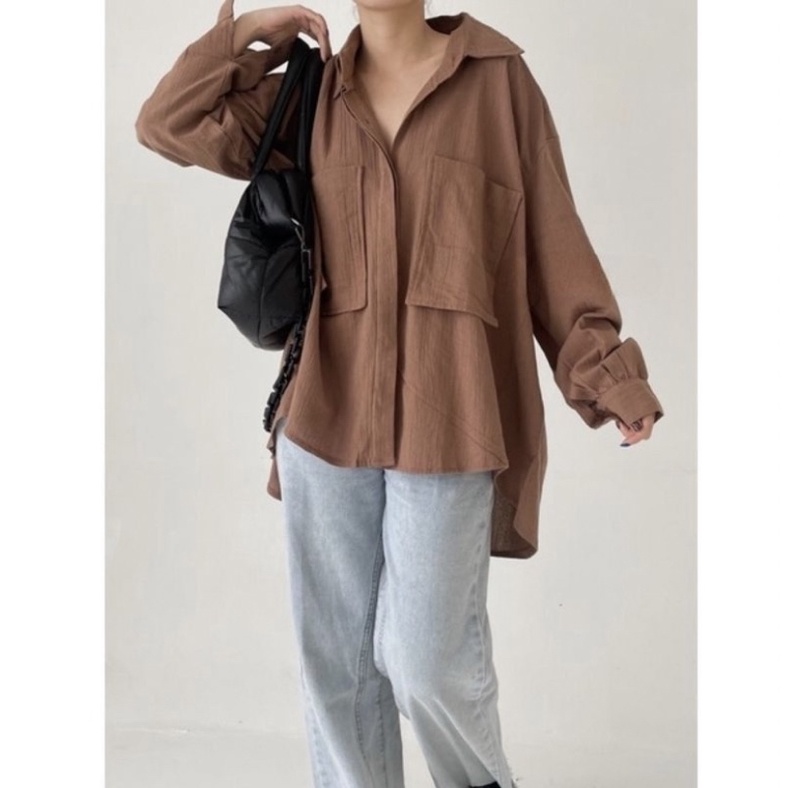 Kemeja Linen Oversize Wanita - Atasan Wanita - Linen Cringkle Shirt