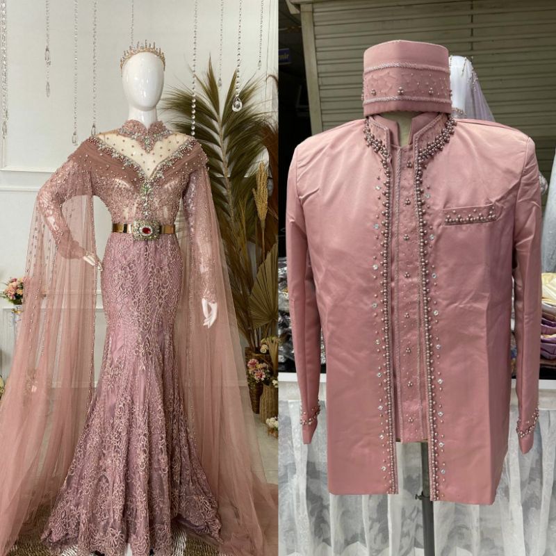 GAUN PENGANTIN COUPLE SLIM BEREKOR//GAUN WEDDING JUBAH// BESKAP PREMIUM