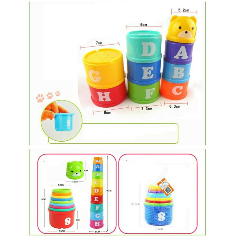 Mainan Edukasi Bayi Stacking Cups Susun Gelas Baby Toys Abjad Angka Warna Kado Anak