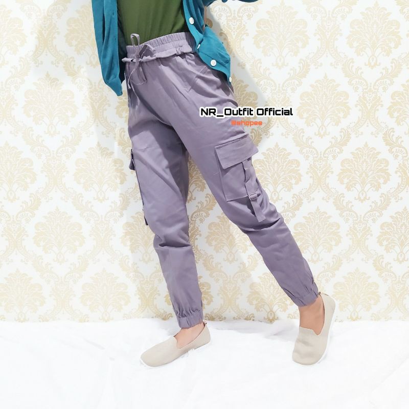 Celana Panjang Wanita Jogger Cargo Stretch Full Karet Baggy Pants Kargo NR_Outfit Official COD