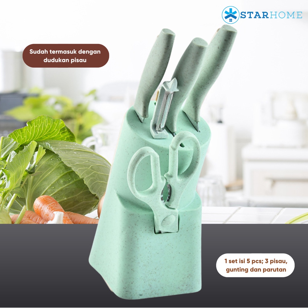 Pisau Set Alat Dapur Set Peeler Gunting Kitchen Knife Set Lengkap dengan Tatakan Pisau Dapur Set