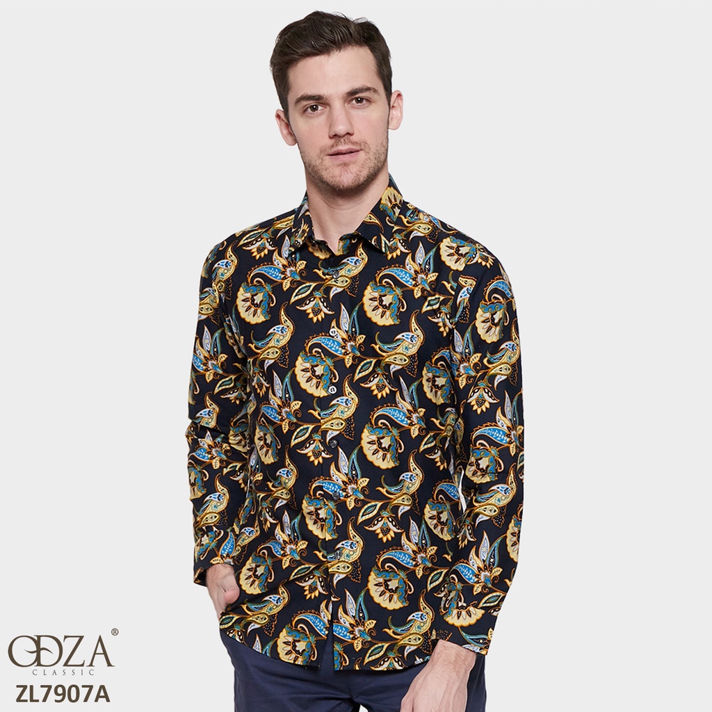 Odza Kemeja Pria Baju Batik Lengan Panjang Kemeja Batik Modern Slim fit Busana Batik Premium Adhikar