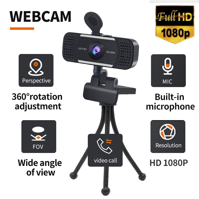 [100% HIGH QUALITY]1080P Webcam HD Live Broadcast Video Meeting Camera Microphone with Tripod Rotatable