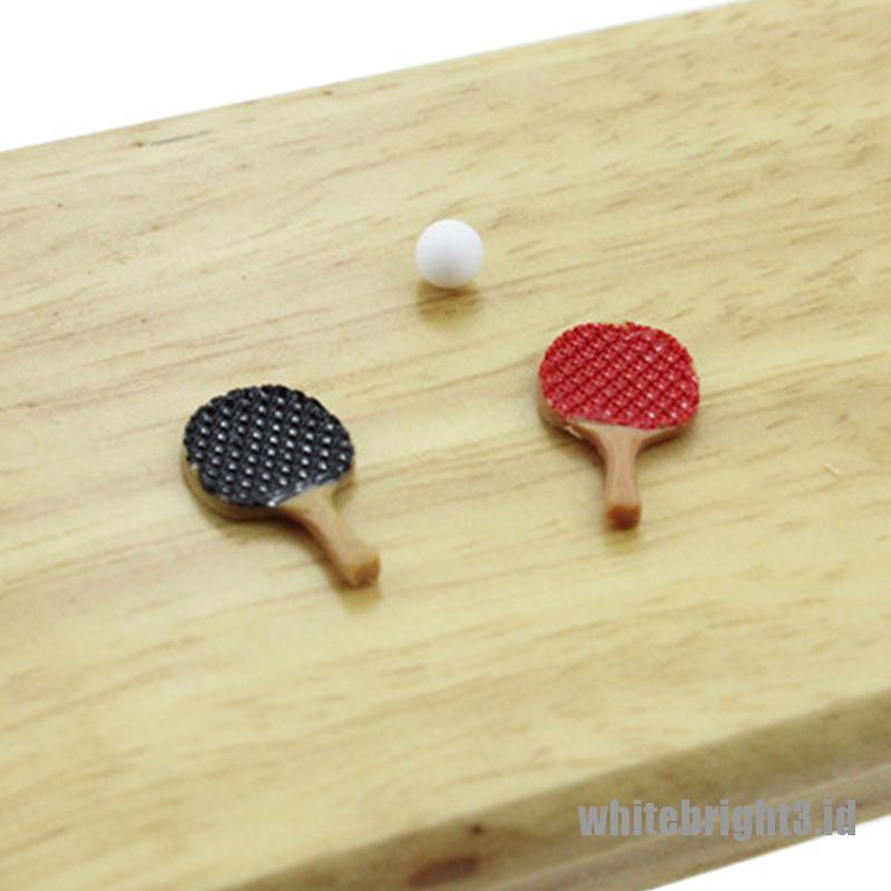 (white3) Miniatur ping pong paddle diy Skala 1: 12 Untuk Dekorasi Rumah Boneka