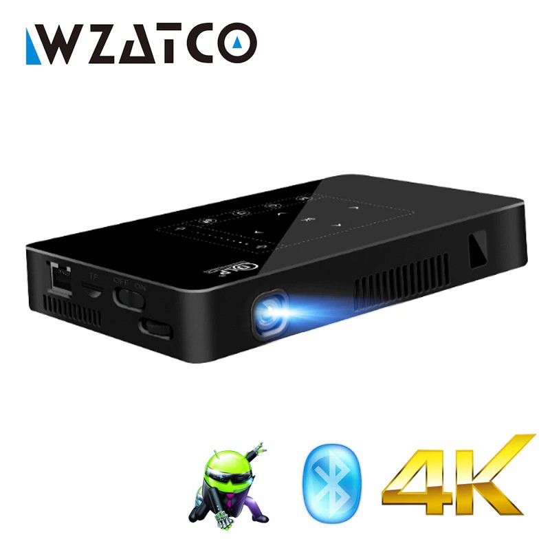 Gratis ongkir WZATCO P10 Android 2G 16G WIFI Bluetooth with Battery Support 1080P 4K Mini Projector