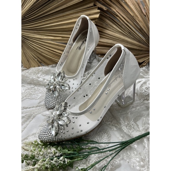 sepatu wedding wanita pesta Melissa putih 7cm kaca