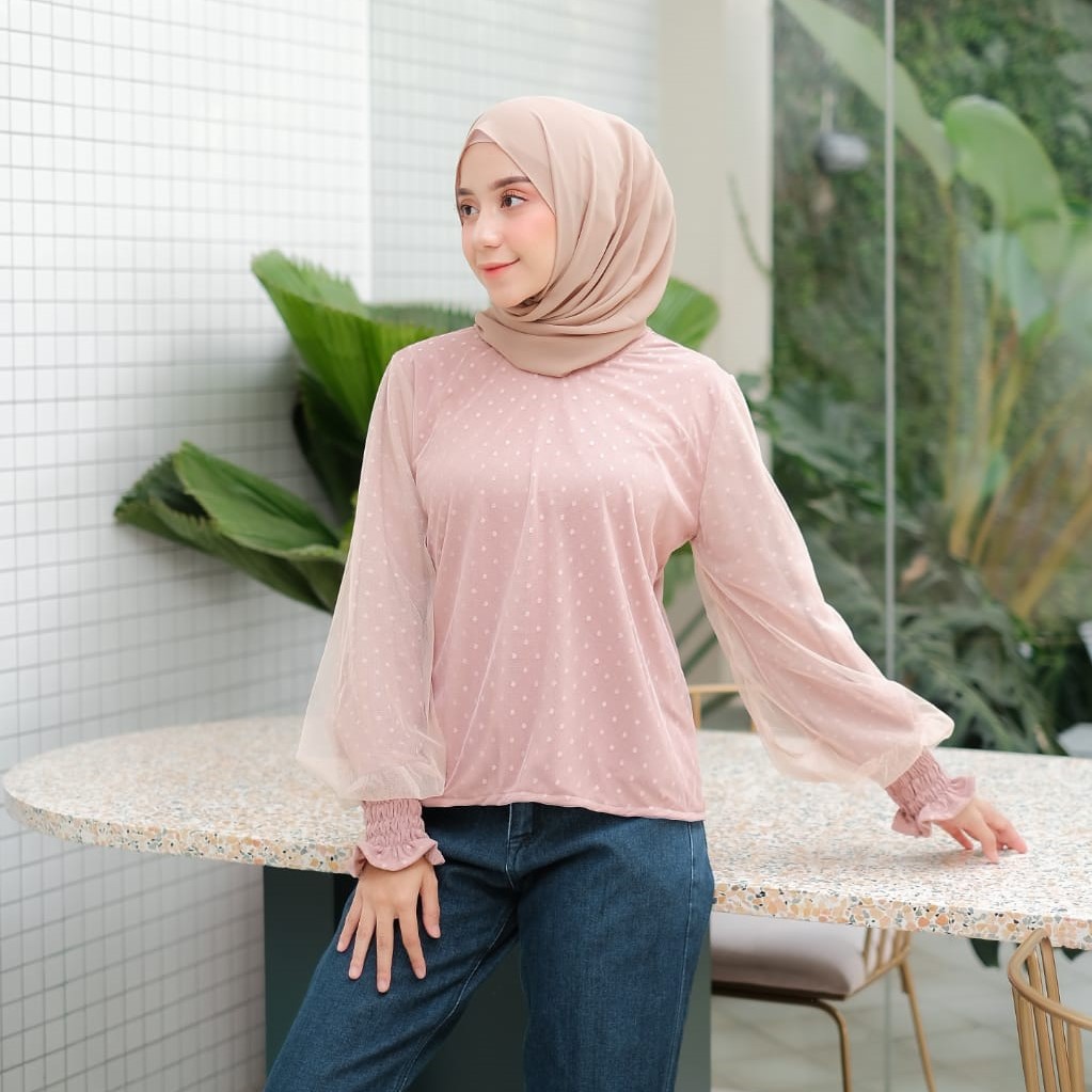 AGNIA Baju Atasan Blouse Fashion Blus Hijab Ootd Outfit Pakaian Wanita Kekinian Kerja Kantor Kondang