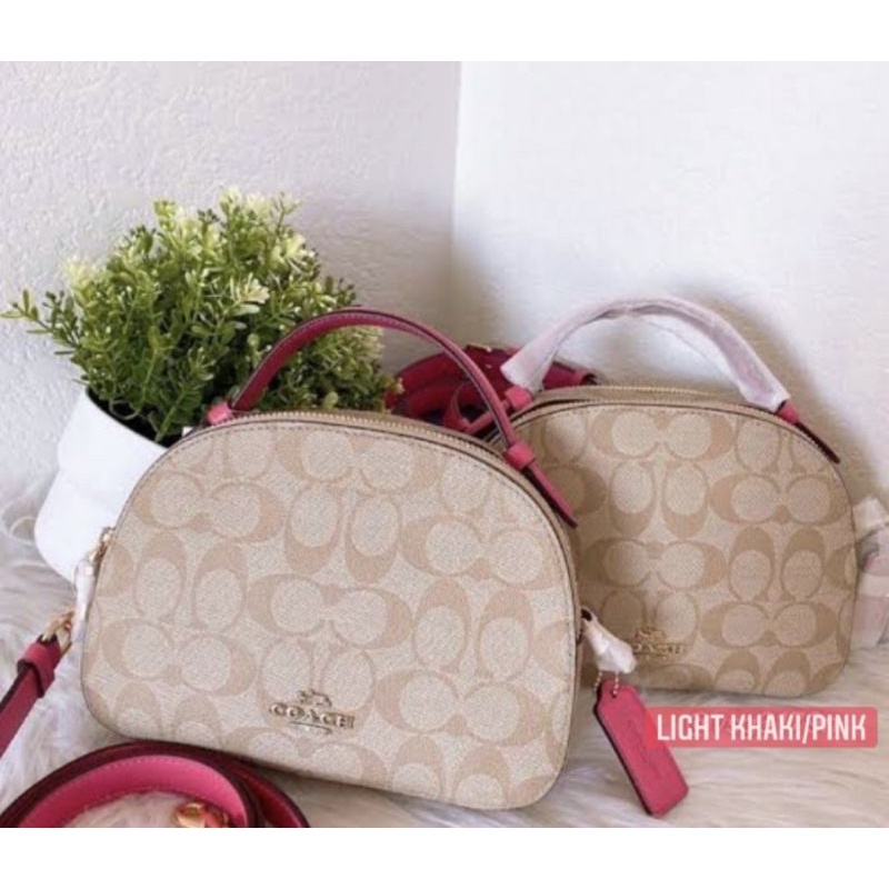 Coach Serena Satchel In Signature Canvas-Light Khaki/Confetti Pink(1591)