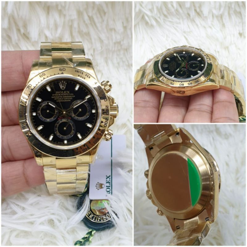 Jam Tangan Rolex Daytona Cosmograph Gold Black Dial Automatic Swiss Noob 1:1 Best Clone