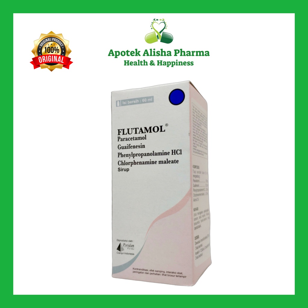 FLUTAMOL Sirup 60ml - Paracetamol Obat Penurun Panas / Demam Flu / Pilek dan Batuk Anak