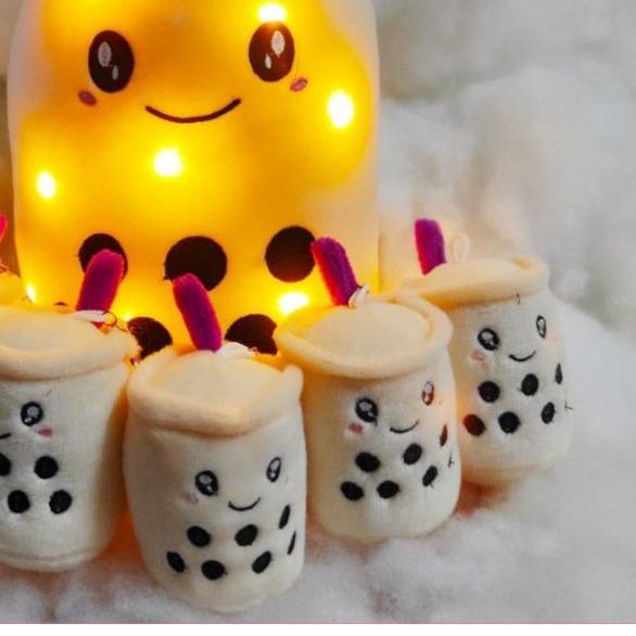 ♥ Boneka Boba Milk Tea Beranak LED Boneka Boba Beranak Lucu Mewah Anak 5 Induk 1 Bahan ❁