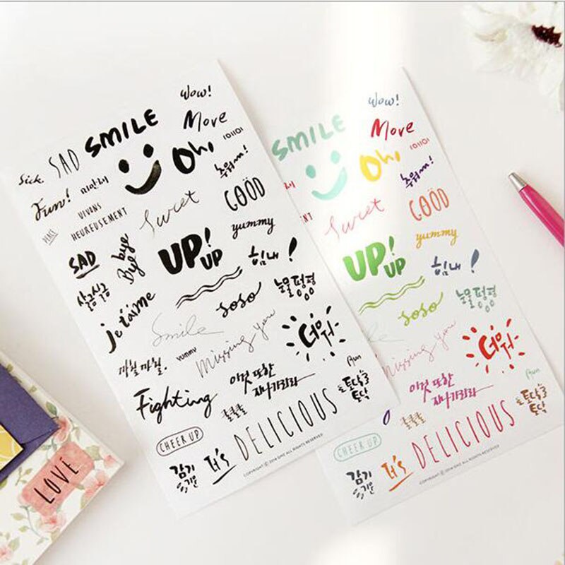 

Stiker Aesthetic Vinyl Lembaran Tumblr Deco Scrapbook Bujo Diary DIY Colorful dan Monocrome Words