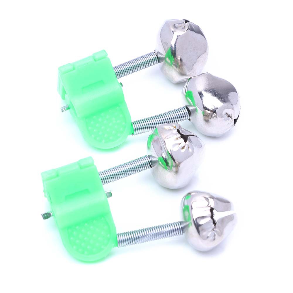 Hengjia 10pcs/lot Fishing Bite Alarms Bel Alarm Gigitan Ikan Twin Bell Ring Klip Joran Pancing Green ABS Fishing Accessory Outdoor