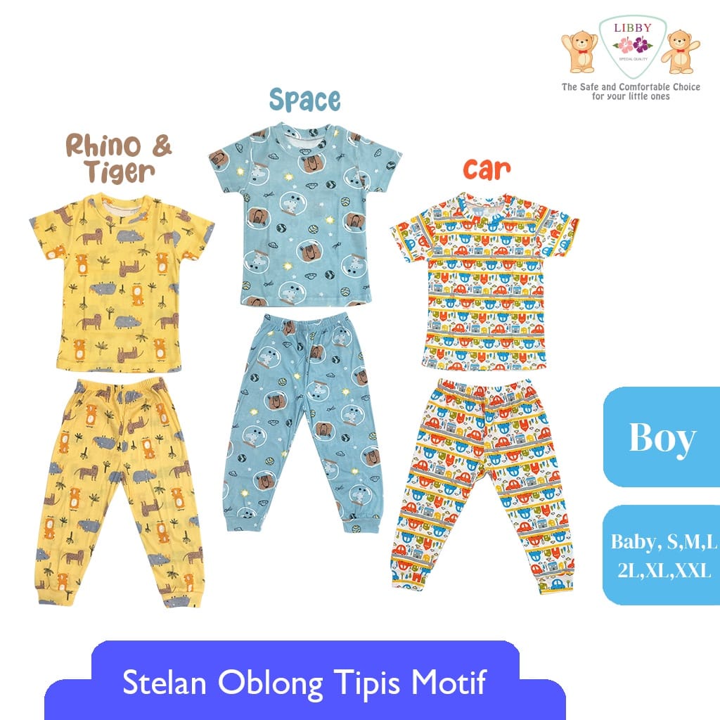 Libby Setelan PENDEK-PANJANG Oblong Cotton Motif GRUP 1 / NB-S-M-L-2L-XL-XXL Setelan Oblong Tipis / Kaos Setelan Pendek-Panjang TIPIS Harian UNISEX