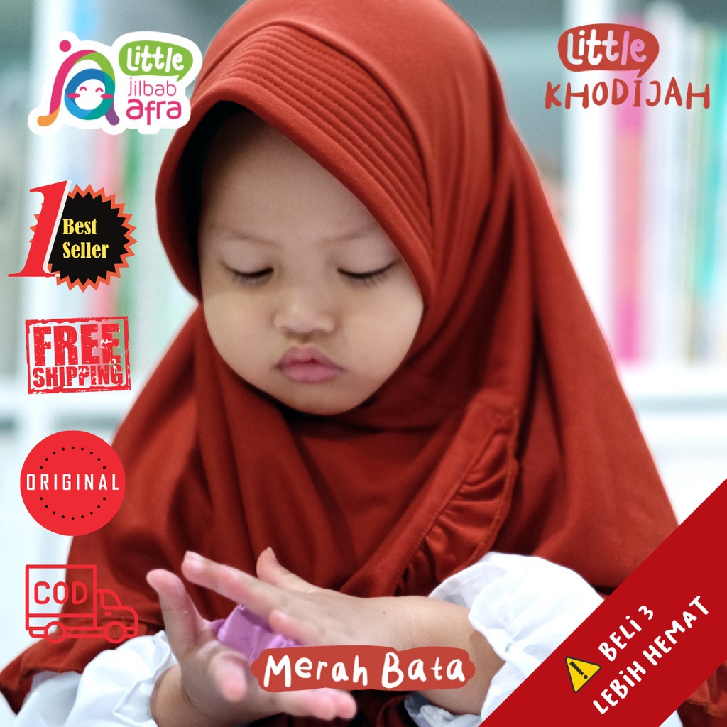JAS JILBAB ANAK LITTLE KHODIJAH MERAH BATA JILBAB ARFA BERGO RENDA BAHAN KAOS UNTUK BABY BAYI BALITA