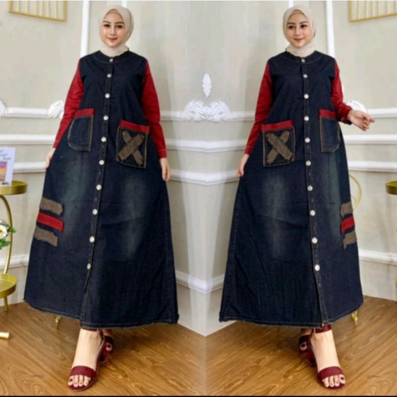 gamis jeans motif bordir/gamis jeans denim/gamis jeans wanita