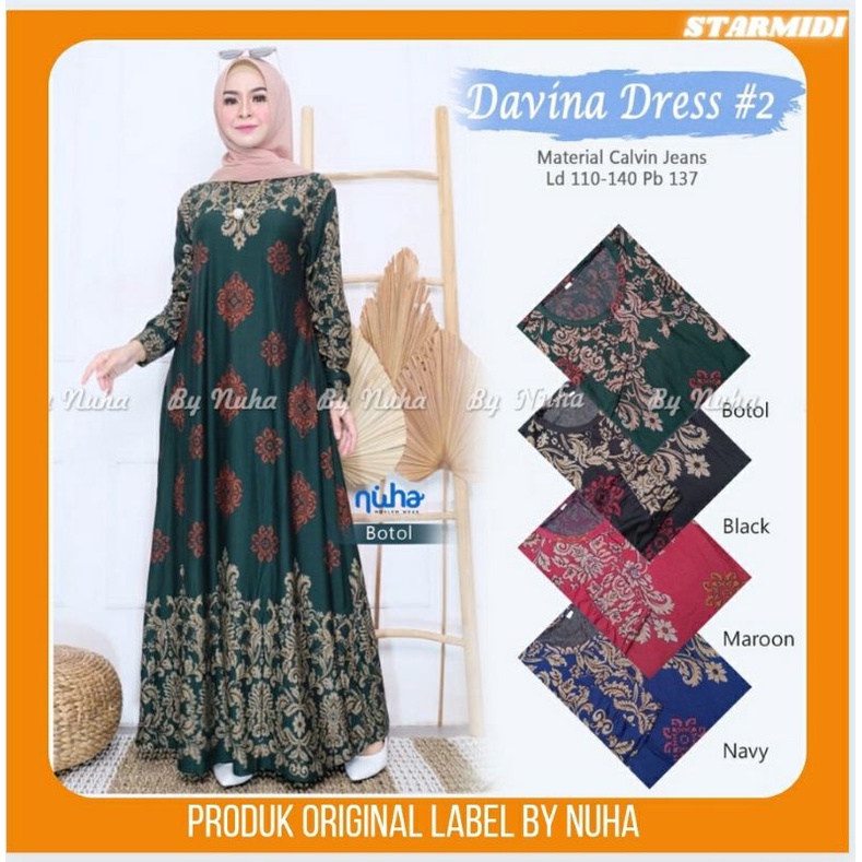 Davina Dress Nuha Gamis Bahan Calvin Jeans Jumbo.