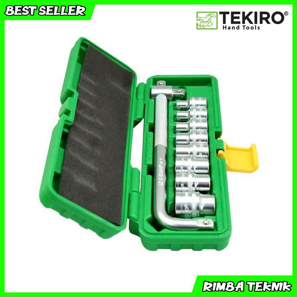 TEKIRO kunci socket set 10 pcs 1/2 dr 6 pt kunci sok 8-24mm CR-V sock set box plastik