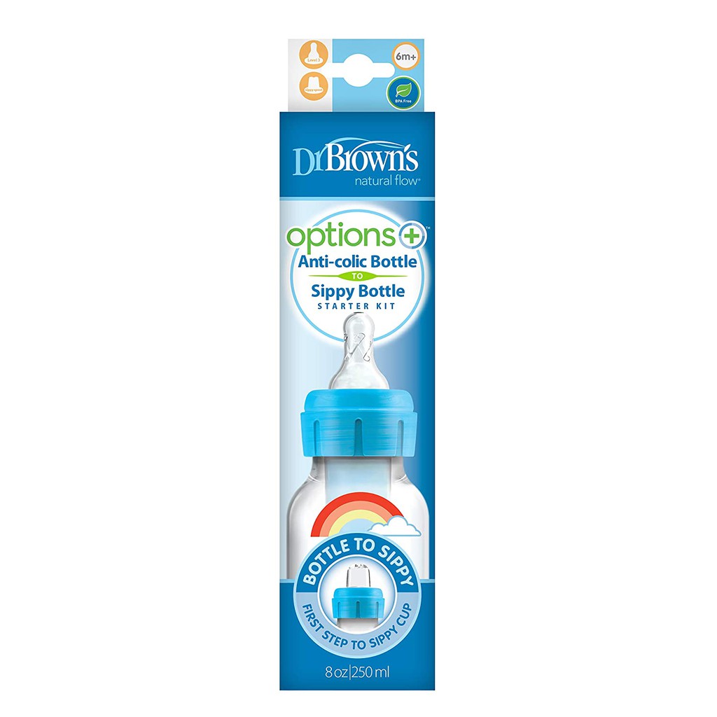 Dr. Brown's PP Options+ 2-in-1 Transition Bottle Botol Susu Kit Narrow Neck 80z / 250ml Blue Biru