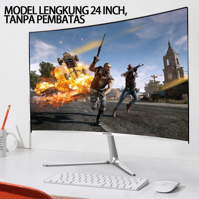 BLUE SKY Curved screen 24 inci, layar tanpa batas definisi tinggi, 75HZ/144HZ, panel IPS screen