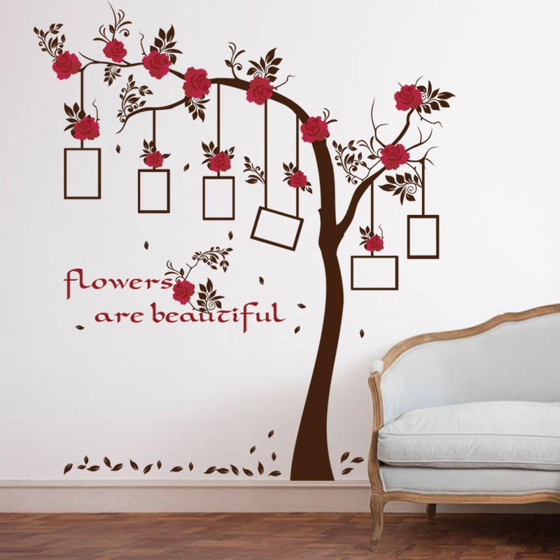 RELIZA WALL STICKER / STICKER DINDING POHON FOTO ROSE TREE FRAME WALLSTICKER SK9086