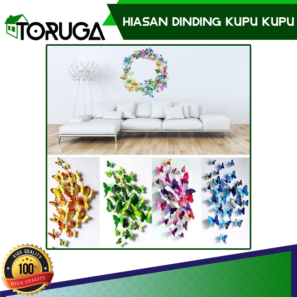 Hiasan Dinding Stiker Tembok Butterfly Kupu 3D Wall Sticker ISI 12 Pcs