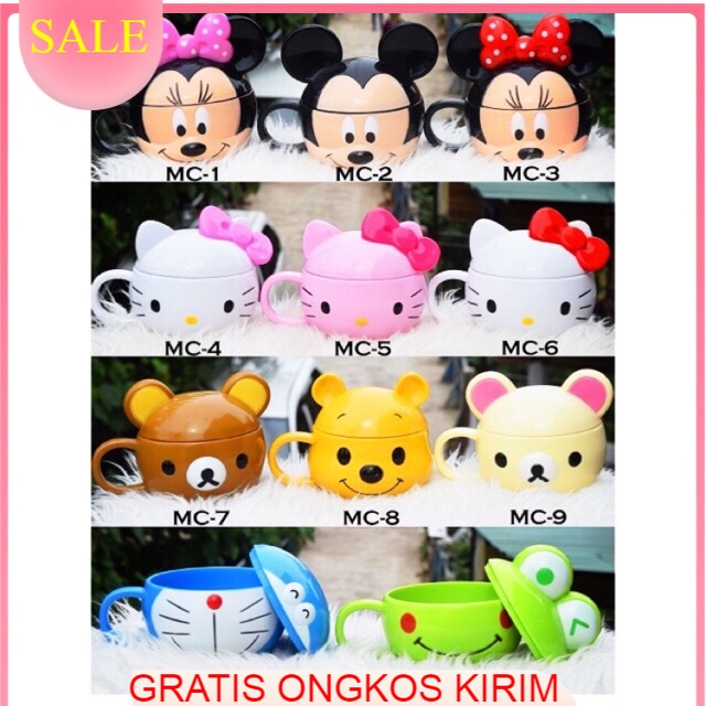 Mug limio karakter / gelas cangkir melamin mickey minnie hello kitty keropi doraemon pooh rilakuma