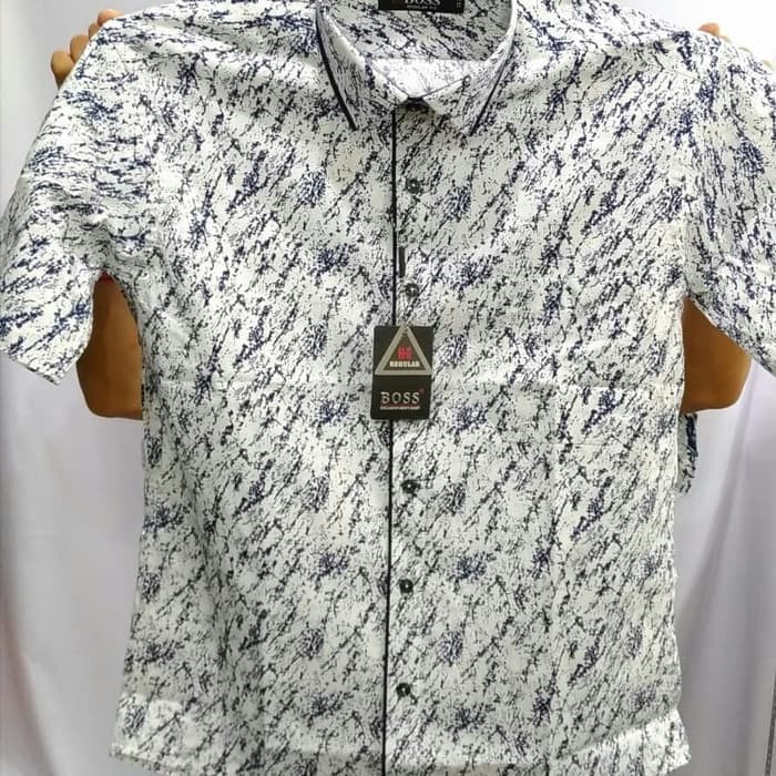 kemeja Boss reguler fit pendek Motif abstrak Latiefo