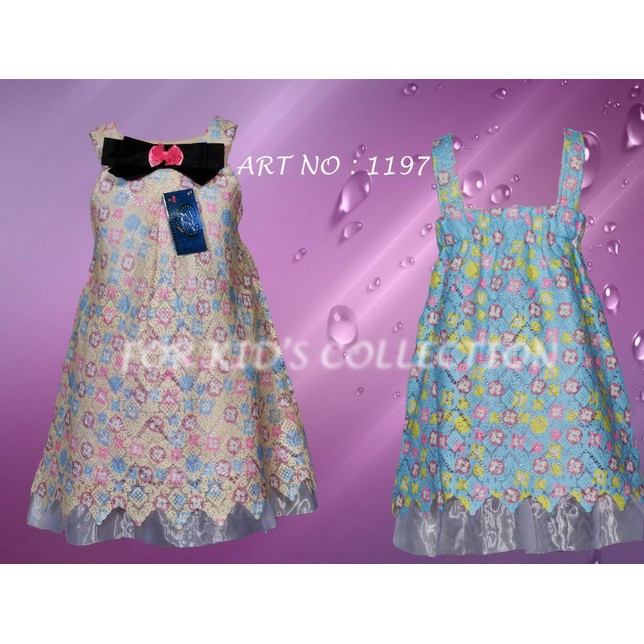 Dress Fashion Casual Anak Perempuan Bahan Brukat Printing Import Premium