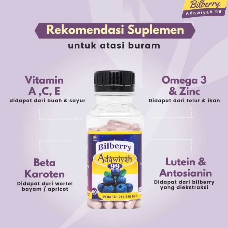 KAPSUL BILBERRY ADAWIYAH 99 OBAT MATA MINUS PLUS KATARAK MATA BERAIR VITOMATA BEEYE BILBERI BILBERY