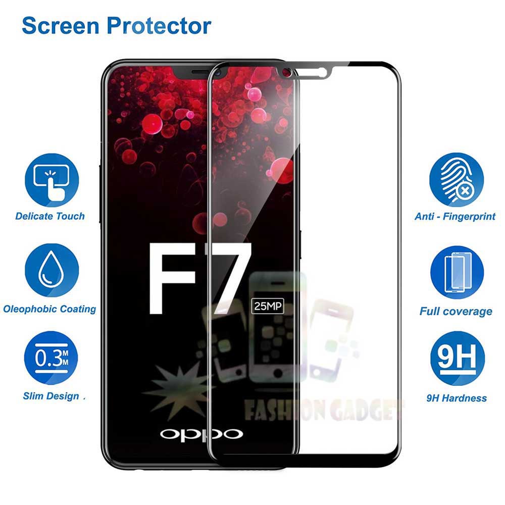 Tempered Glass Oppo F7 2018 Full Colour Bagian Depan Anti Gores Kaca / Screen Protector Pelindung