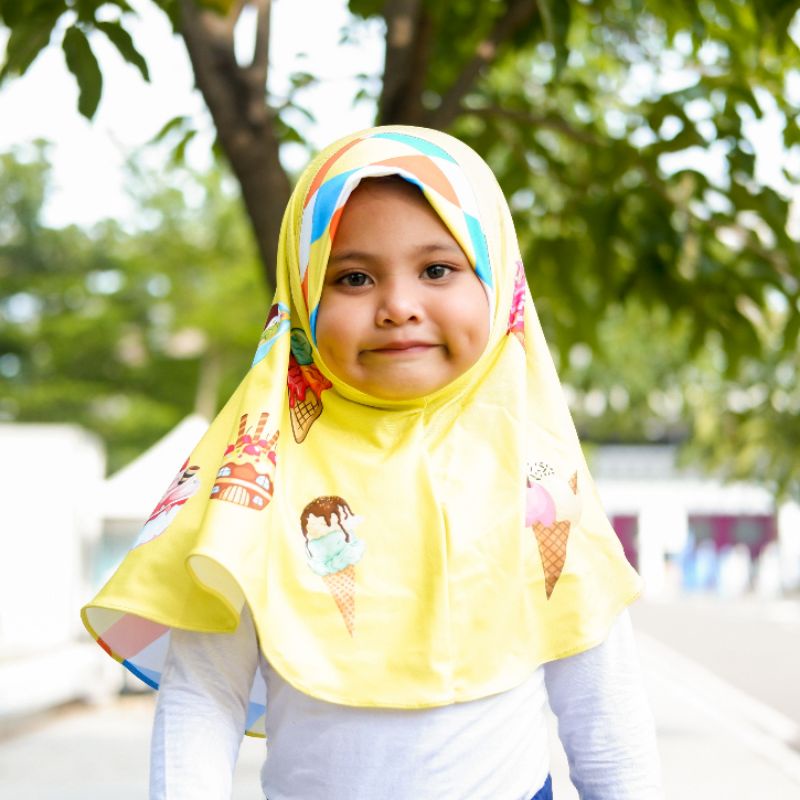 HIJAB INSTANT ANAK KARAKTER  ICE CREAM KUNING / HIJAB ANAK KARAKTER LUCU / JILBAB ANAK LUCU