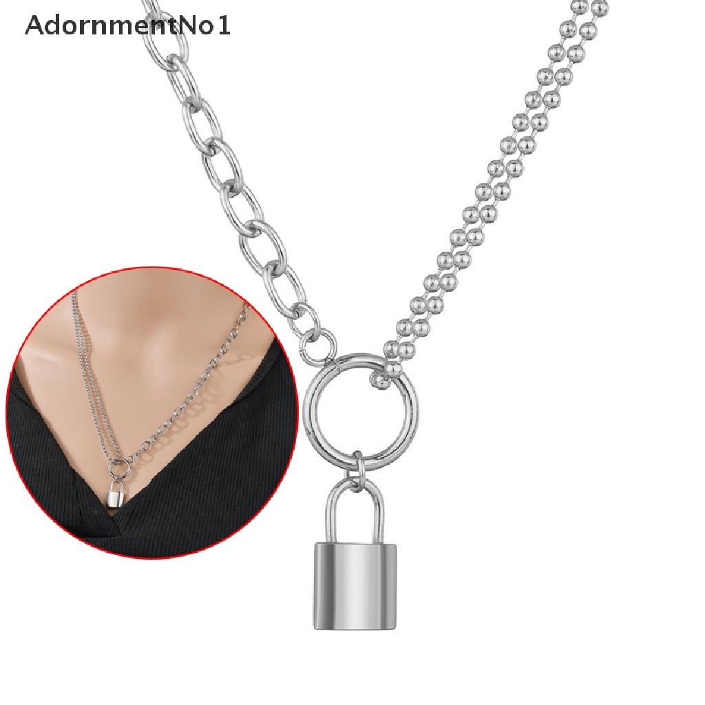 (AdornmentNo1) Kalung Rantai Dengan Liontin Gembok Bahan Stainless Steel Untuk Pria / Wanita