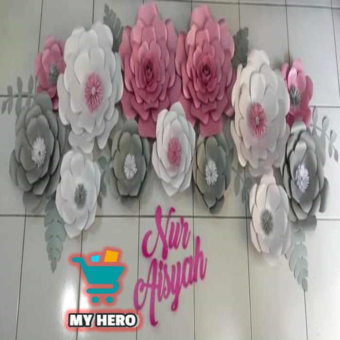 hiasan dinding keren paper flower dekorasi nikahan lamaran tunangan ulang tahun backdrop engagement