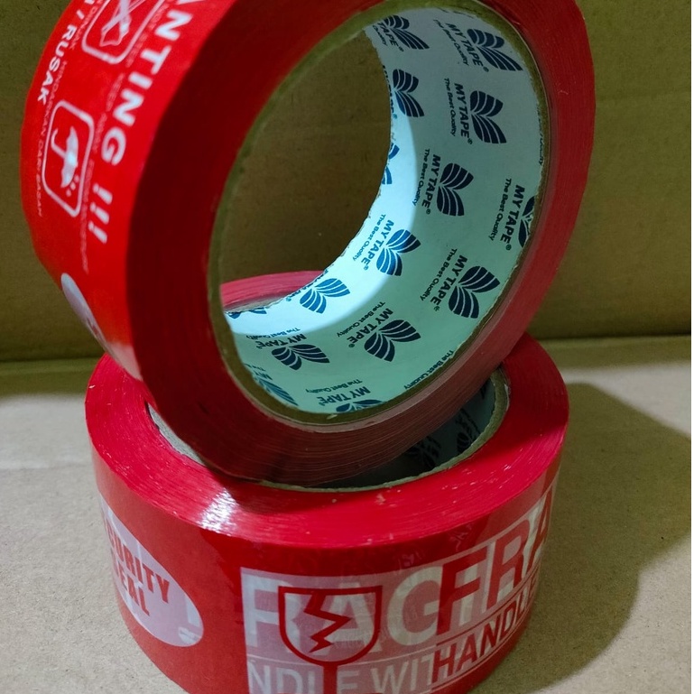 Lakban Fragile Merah Putih Isolasi Jangan Dibanting Security Seal 48 mm x 100 Yard Fragile Handle With Care