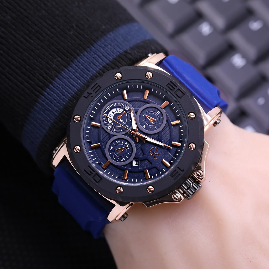 Jam Tangan Pria Fashion L4856S Tali Rubber Tanggal Aktif Chrono Variasi Free Box &amp; Baterai