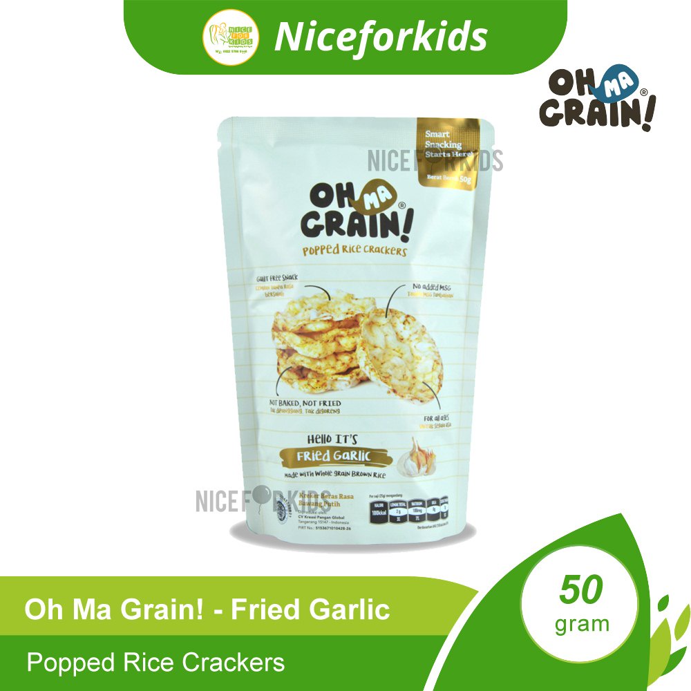 Oh Ma Grain Popped Rice Crackers 50gr / Cemilan Sehat Bebas Gluten