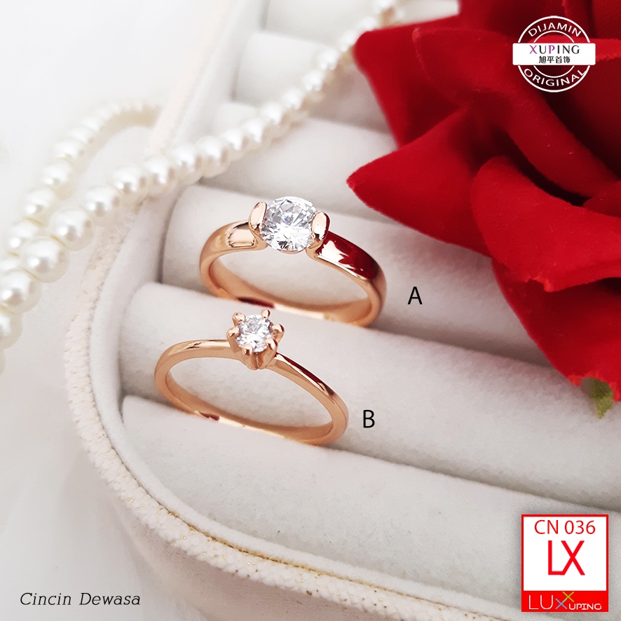 CN 036 Cincin Xuping Ori Cincin Soliter Wanita Dewasa Permata Perhiasan Imitasi Lapis Emas Cincin Xuping Murah Cincin Pertunangan Cincin Kado Pacar Luxx Xuping