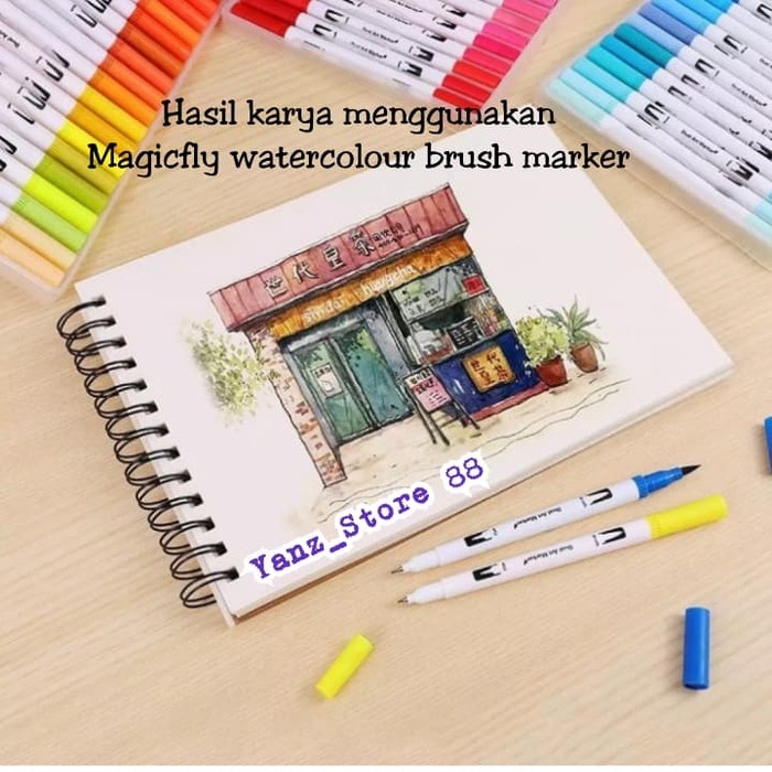 

kaligrafi-perlengkapan- 100 colors dual tip brush marker pen magicfly watercolour lukis sketsa