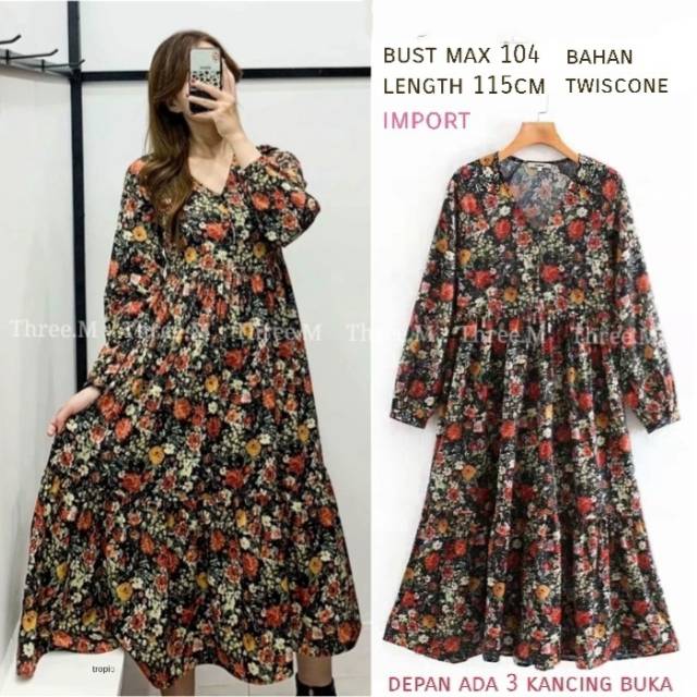 Dress Maxi Gaun Panjang Import Motif Bunga MT